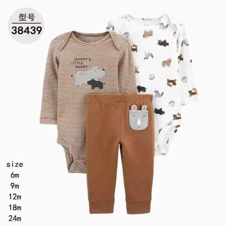 3Pcs Baby Clothes Set Cartoon Bodysuits Pp Pant Fashion Newborn Cotton Jumpsuit Pants Kids Toddler Rompers Clothing 6-24M