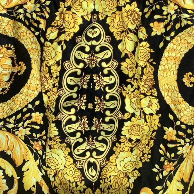 High Quality Baroque Black Gold Print Shirt Hip Hop Print Beach Shirt+Short Men Summer Casual Short Sleeve Set Button Down Shirt