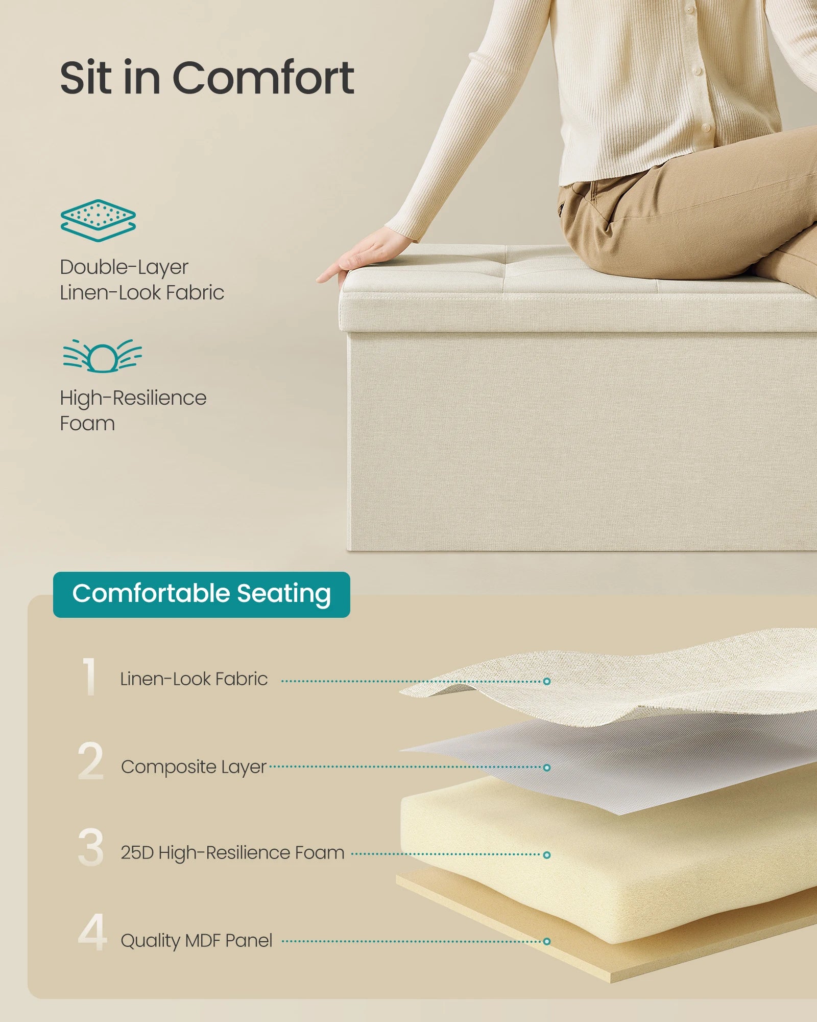 Bly GMICS MAZIE-Banc de Rangement Pliant pour Amaran 43, Support de Pied, Banc d'Extrémité de Lit, Coffre de Rangement