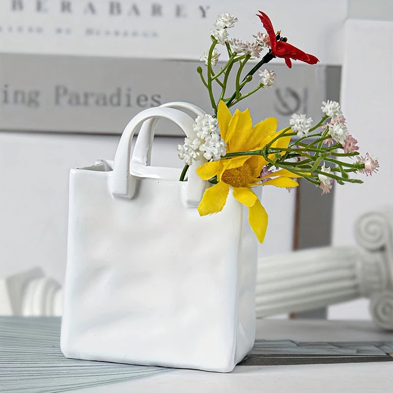 Handbag Shape Vase Modern Decorative White Vase Home Decoration Dried Flower Arrangement Table Decoration