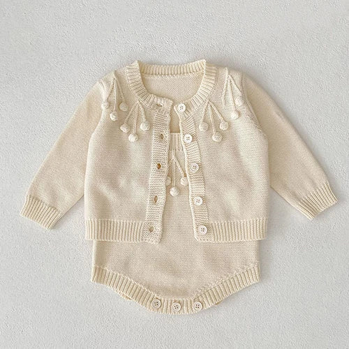 2025 New Autumn 0-3Yrs Children Clothes Suit Long Sleeved Knitted Pullover Sweater+PP Shorts Toddler Baby Girl Clothes Set