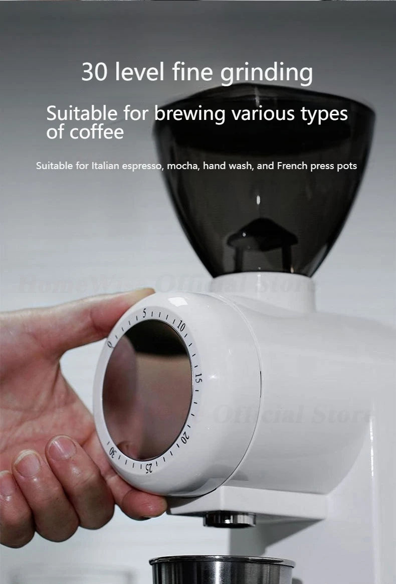 HomeWise G1004A Electric Coffee Grinder 48mm Flat Burr Plasma Anti-Static for Espresso Pour Over French Press Coffee Mill