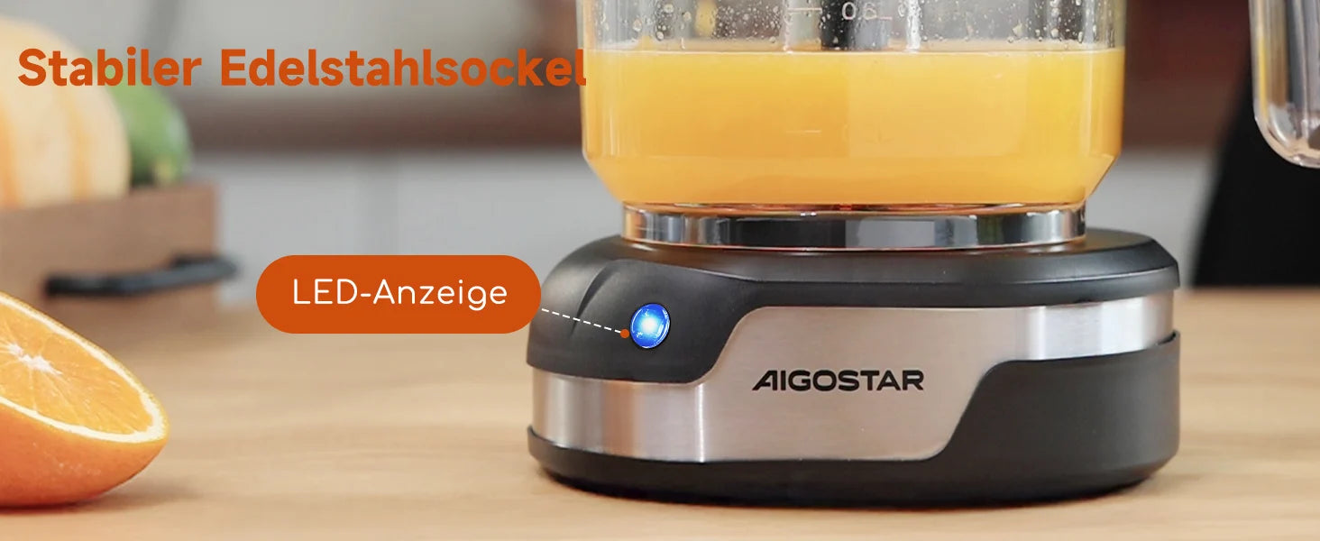 Aigostar Electric Citrus Juicer, 1.2L Large Capacity Juicer with LED Work Light and 2 Removable Cones, Lemon Squeezer for Orange