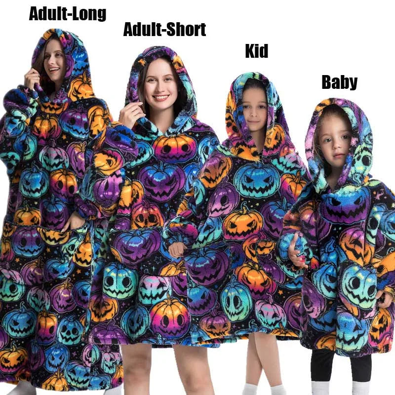 Oversize Winter Sherpa Blanket Plush Polar Fleece Family Matching Hoodie Girls Sweatshirt Homewear Halloween Women Kids Clothes