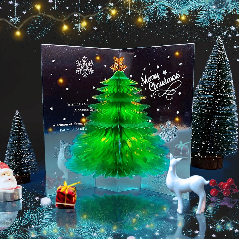 New 2/1PC 3D Pop Up Shining Christmas Greeting Cards Tree Handmade Card with Envelope For Xmas New Year Thanksgiving Day Gifts