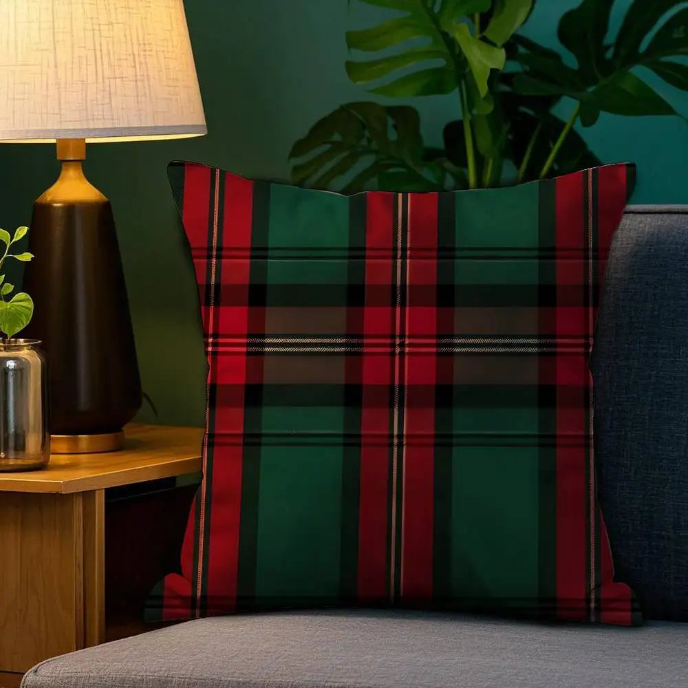Christmas Plaid Pillow Case Sofa Living Room Bedroom Double-sided Printing Square Cushion Nap Time Pillow Case