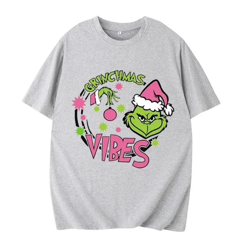 Grinch Christmas  Shirt Christmas Deer  Christmas Party Christmas Snowman Casual Breathable Crew   Women Clothes