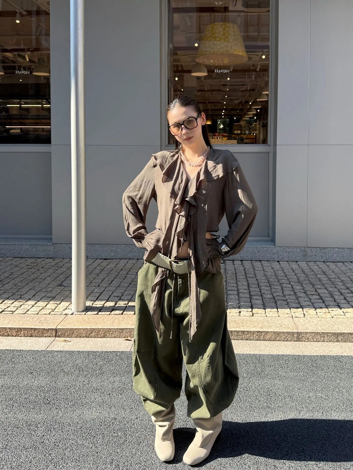 DEAT Fashion Splicing Silhouette Curved Jeans Women's High Waist Loose Wide Leg Denim Pants Autumn New 7A1005