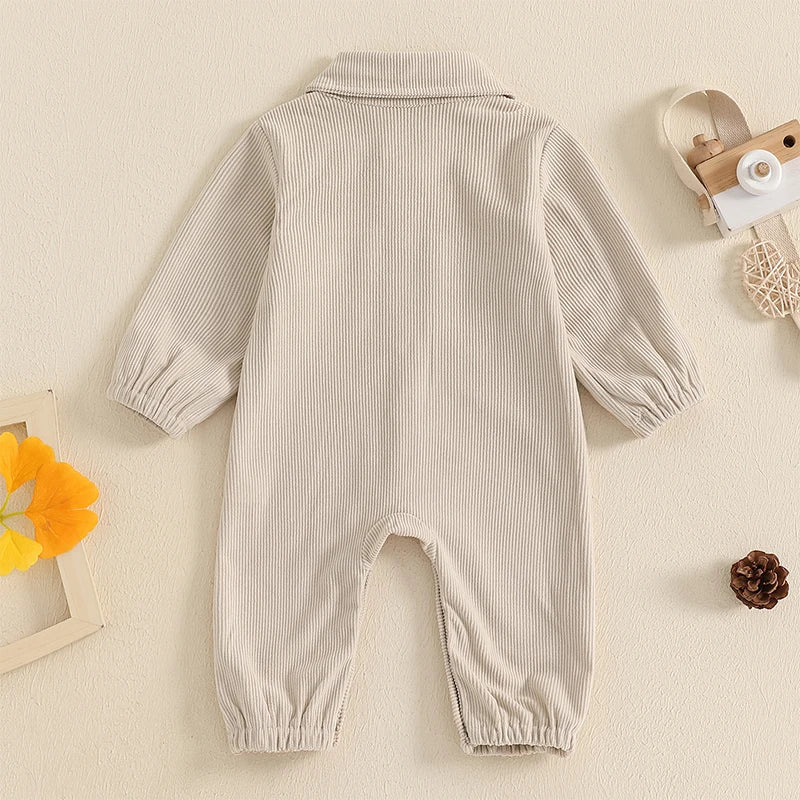 Pudcoco Baby Autumn Casual Corduroy Jumpsuit Long Sleeve Lapel Solid Color Button Up Romper