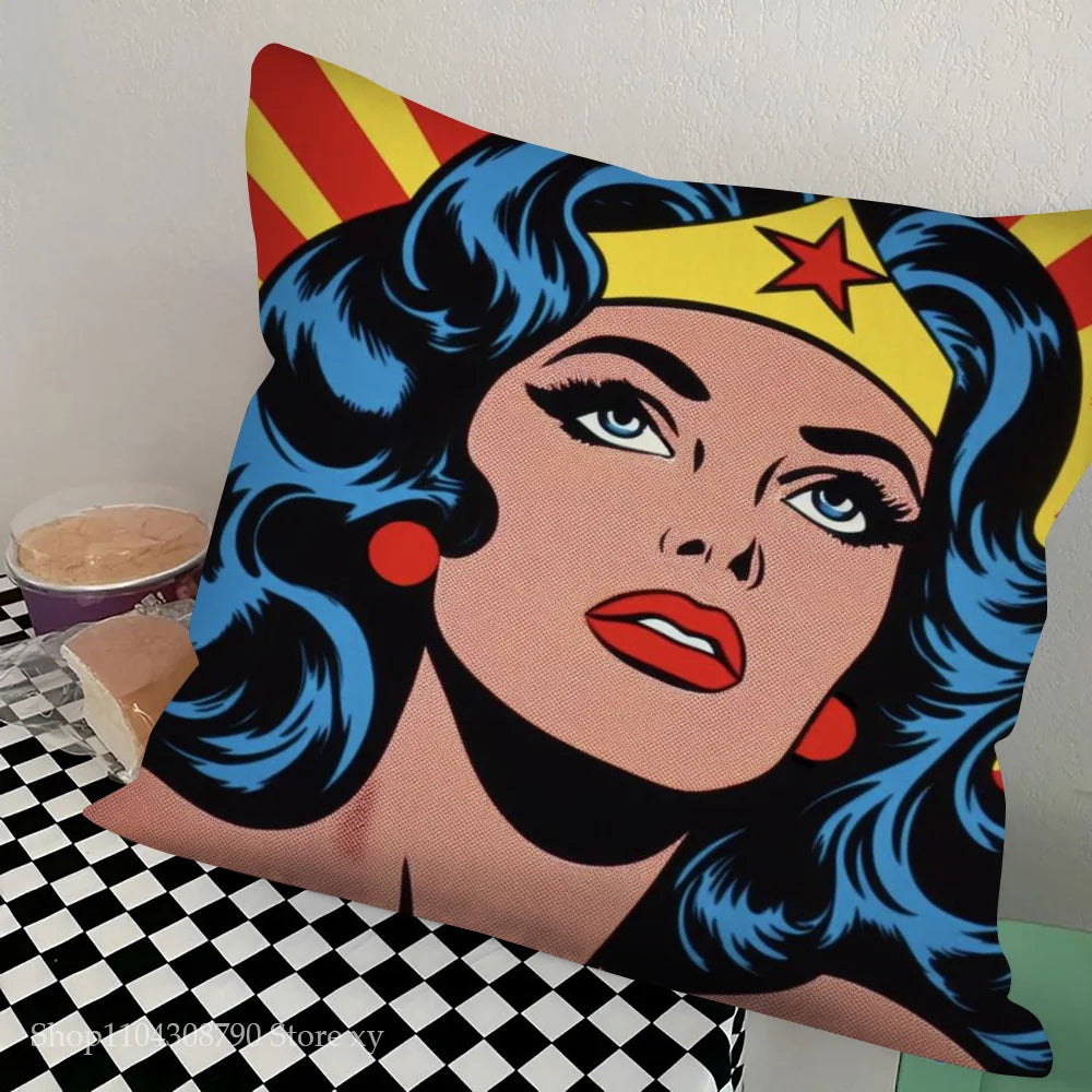 1pc Colorful Pop Art Canvas Comic Woman Pillow Case Square Bedroom Sofa Leisure Comfort Cushion Car Living Room Home Decoration