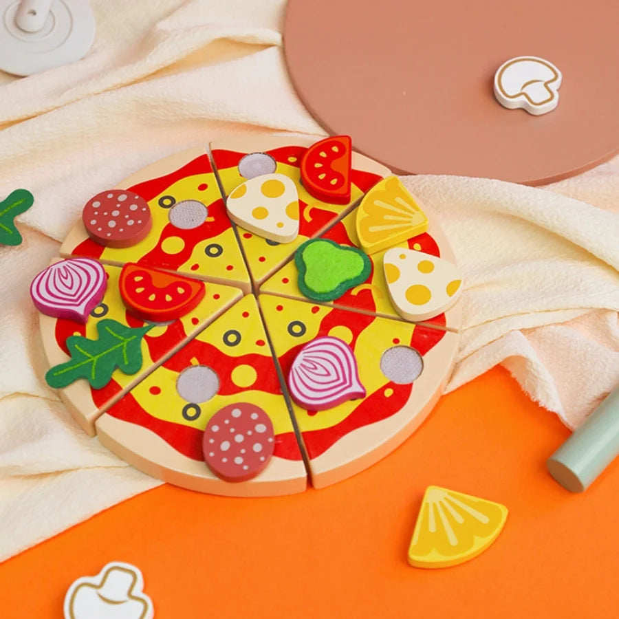 Wooden simulation fruits and vegetables, children's play kitchen, convenience store, boys and girls' cake, pizza, toys