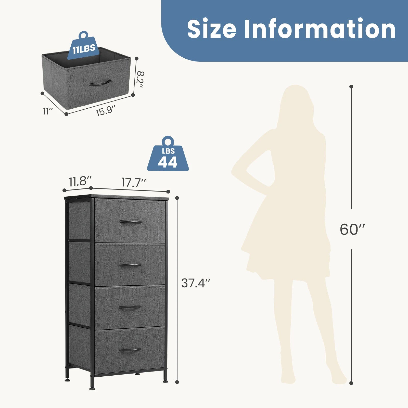 JIAN-Armoire de Rangement pour Vêtements, Commode pour Chambre à Coucher, 4 Tiroirs de Proximité en Tissu, Armoire à Cadre en Acier