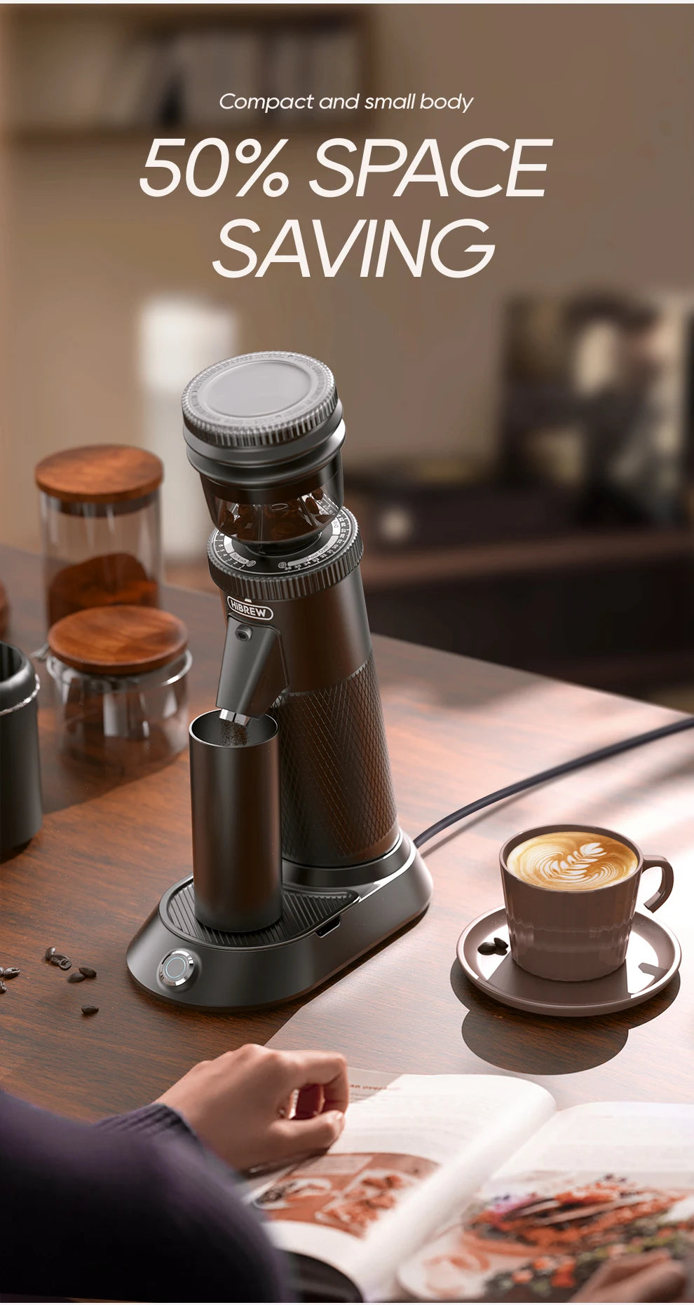 HiBREW G5 48mm Conical Burr Electric Coffee Grinder Compact Portable Coffee Bean Mill Kitchen for Espresso Turkish Coffee