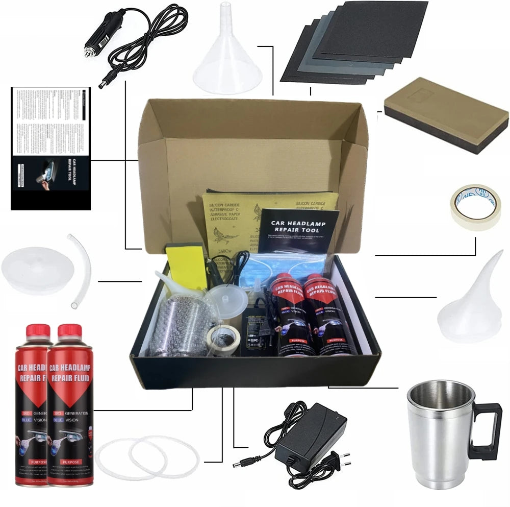 Full Headlight Restoration Kit 2×800ML Polymer Liquid Restoration Headlights Renovation Polishing Kit