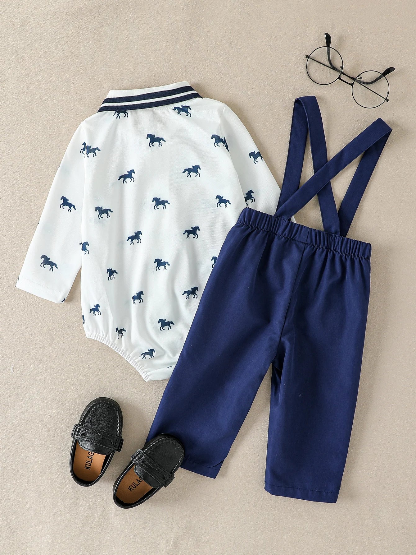 Infant Toddler Clothes Print Horse Baby Boys Spring/Autumn Overalls Set Newborn 1-3Y Clothing Party Gentleman Suit Daily Wear