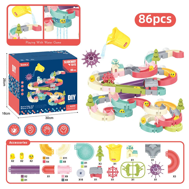 Baby Bath Toys DIY Assembling Track Bathroom Bathtub Kids Slide Paradise Play Water Toy Set Duck Slide Toy For Children Toddler