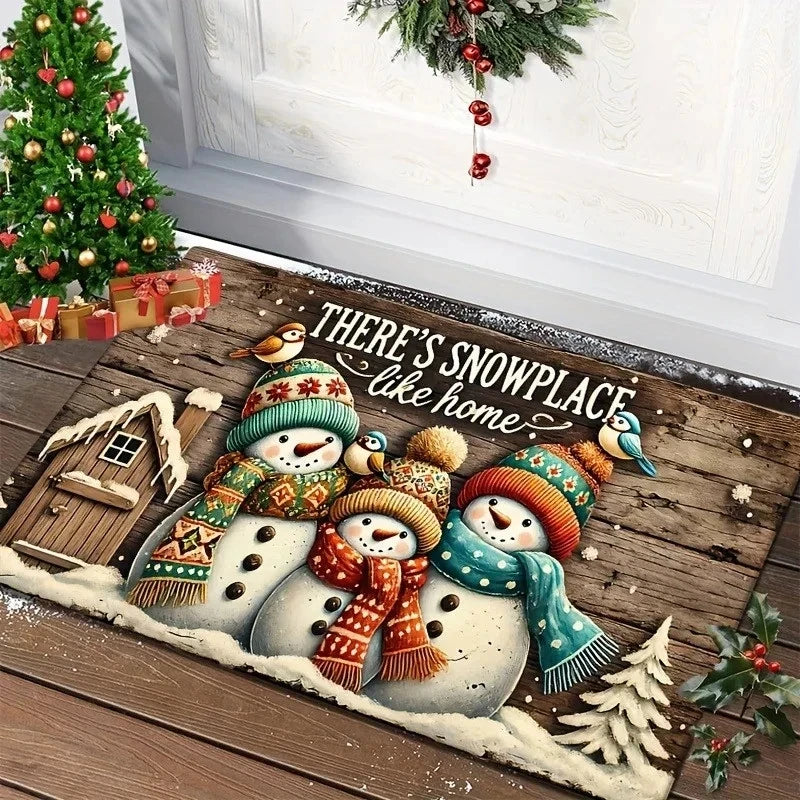 Christmas Snowman Welcome Mat Floor Rug Washable Bedroom Kitchen Entrance Doormat Polyester Home Decor Carpet