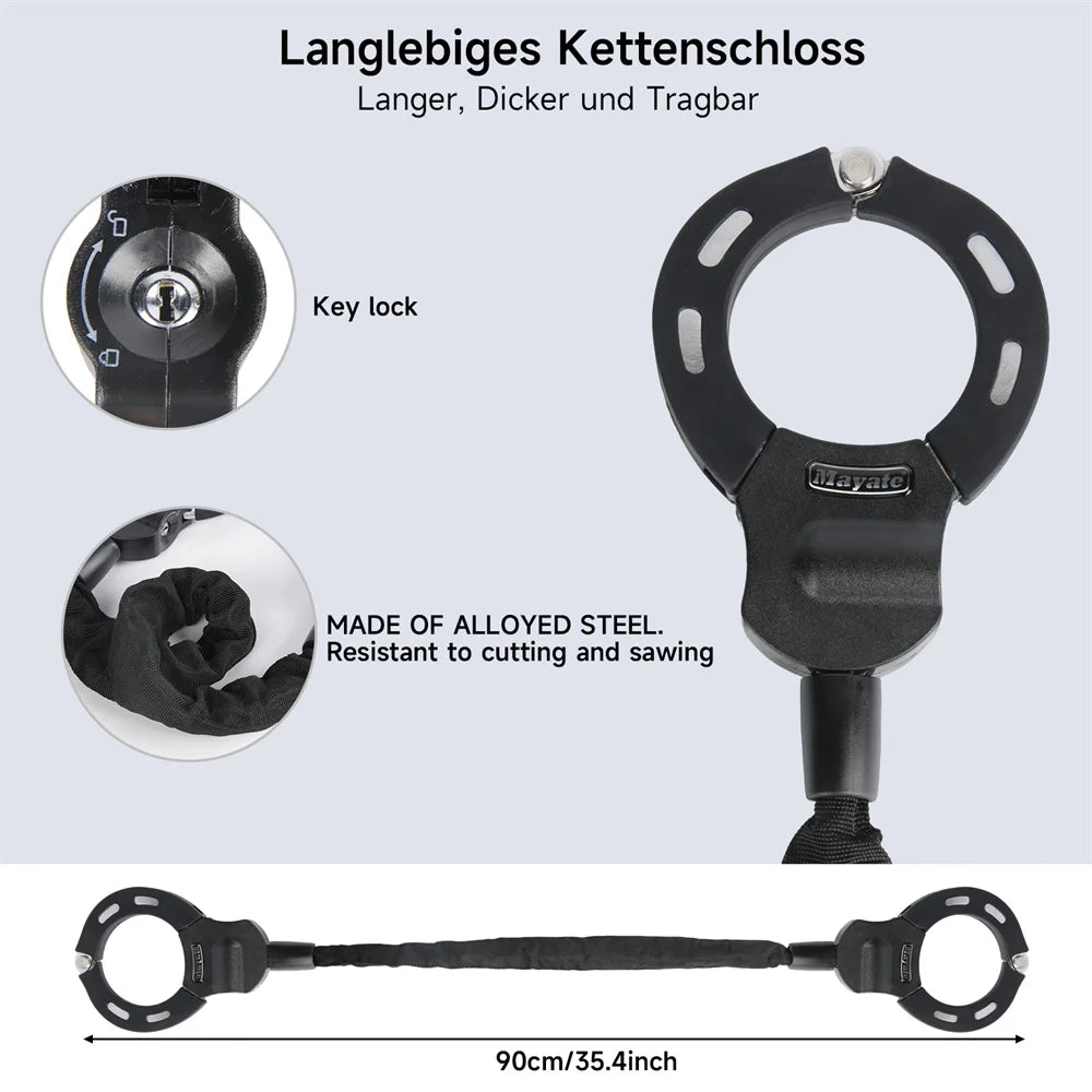 قفل دراجة معدني سميك مضاد للسرقة، قفل حماية سلسلة للدراجات الخارجية والمركبات الكهربائية والدراجات الجبلية والسكوتر