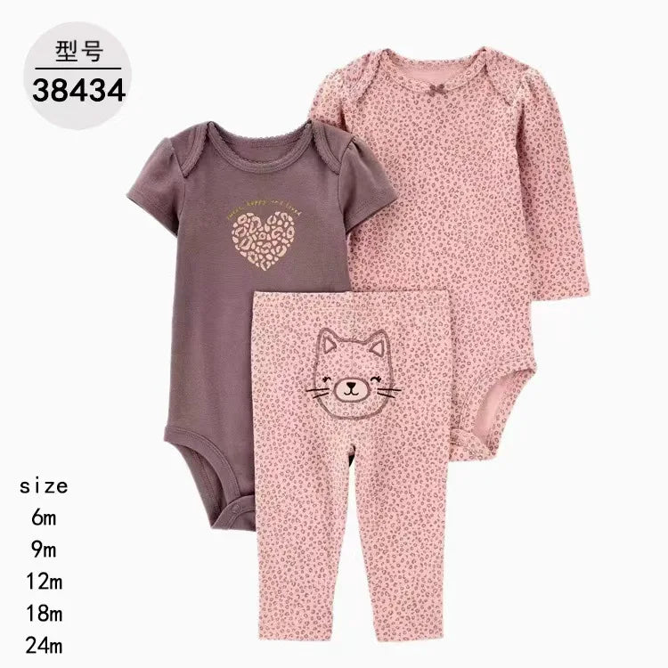 3Pcs Baby Clothes Set Cartoon Bodysuits Pp Pant Fashion Newborn Cotton Jumpsuit Pants Kids Toddler Rompers Clothing 6-24M