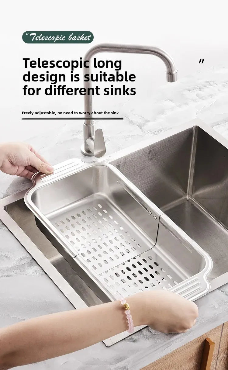 304 Stainless Steel Sink Rack - Extendable Dish Drainer for Plates, Fruits & Vegetables | Heavy-Duty Kitchen Drain Basket