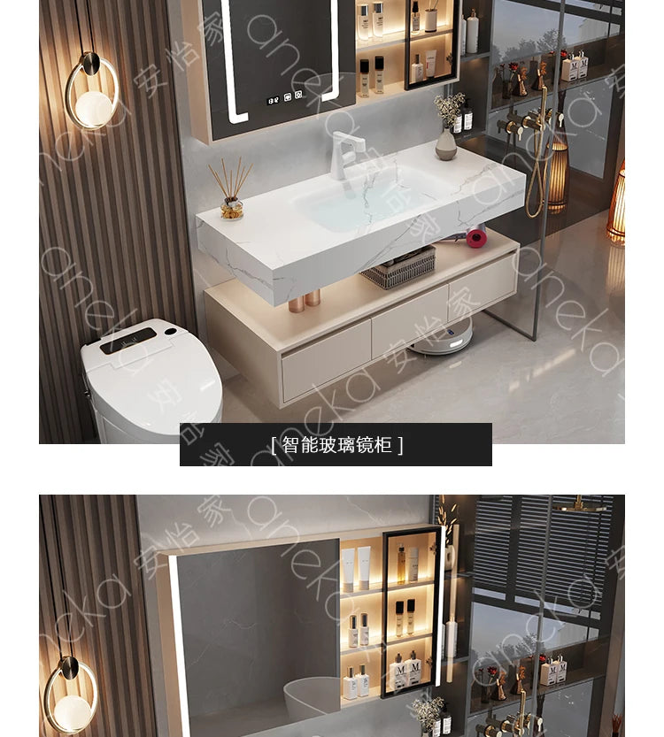 Armoire de salle de bain légère en bois massif, toilettes de rangement Vintage, vanité de salle de bain, miroirs de maquillage, meubles Para Banheiro