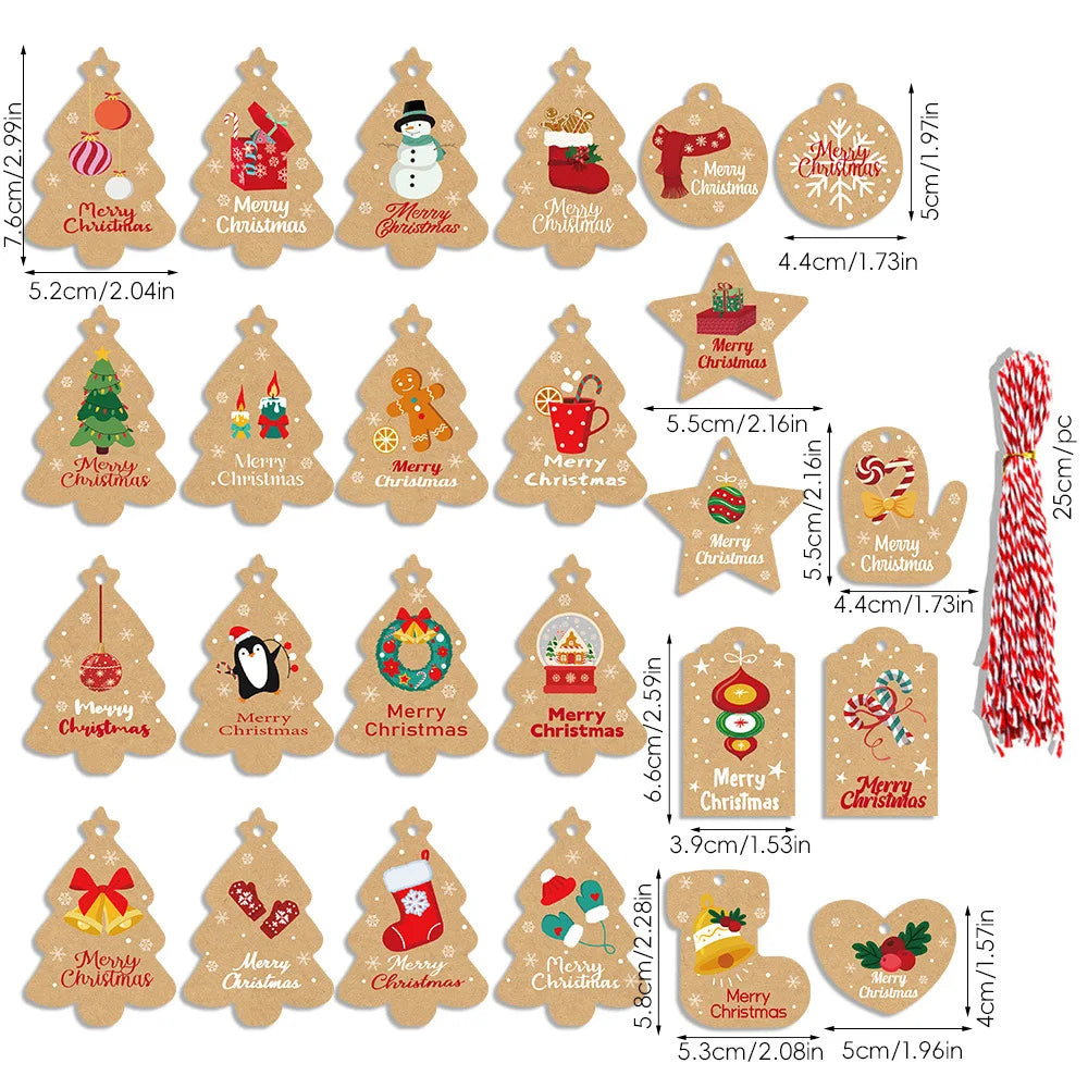 50pcs Wood Christmas Tree Hanging Tags，Christmas Craft,Christmas Ornaments,Christmas Gift Tags With String,Merry Christmas Tags