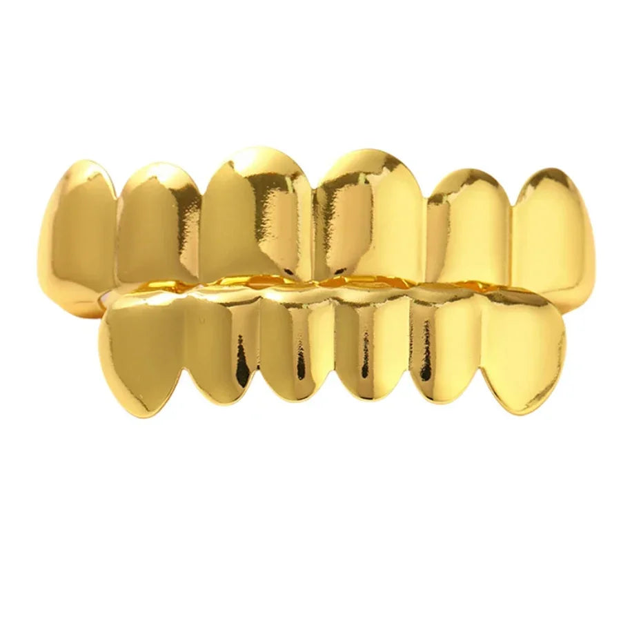 Classic Fashion 6/6 Teeth Grillz Hip Hop 14K Gold Plated Tooth Caps Decor Braces Dental Grills For Women Men Jewelry