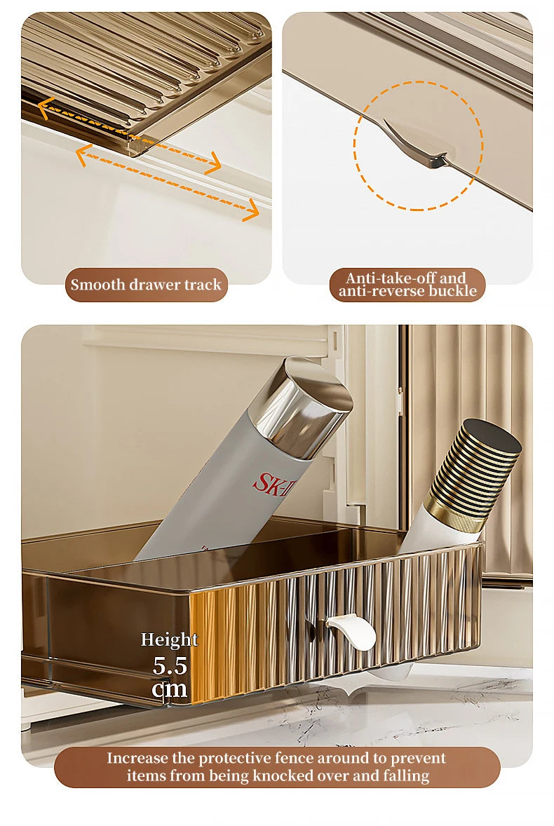 Desktop Cosmetic Storage Cabinet Large Capacity Drawer Makeup Organizer Box Luxury DustProof Perfume Lipstick Skincare Holder