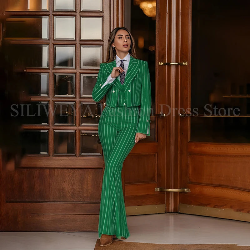 Smart Casual Women 3 Piece Set Stripes Jacket Pants Vest Stylish OfficeFemale Suit Trajes De Mujer Elegante
