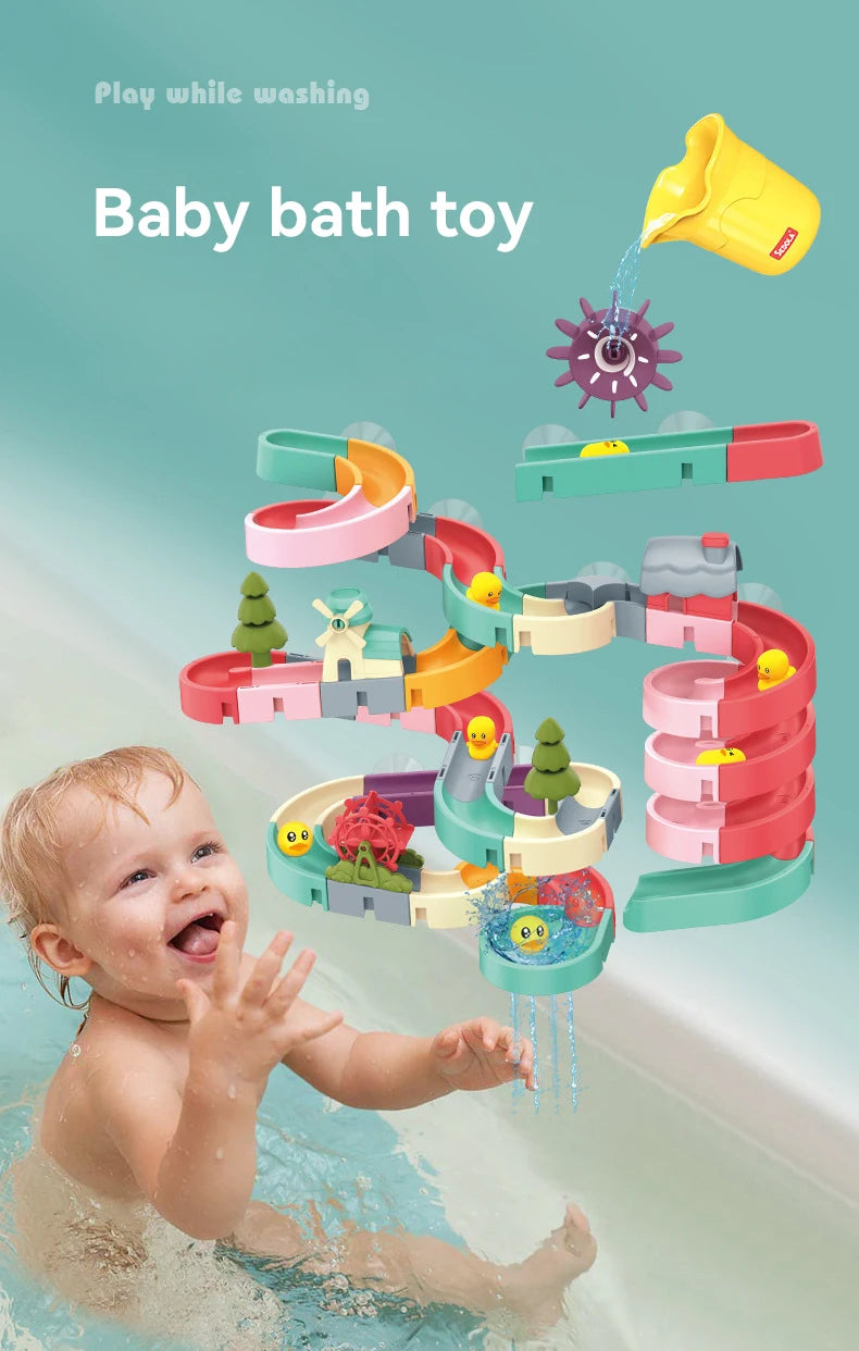 Baby Bath Toys DIY Assembling Track Bathroom Bathtub Kids Slide Paradise Play Water Toy Set Duck Slide Toy For Children Toddler