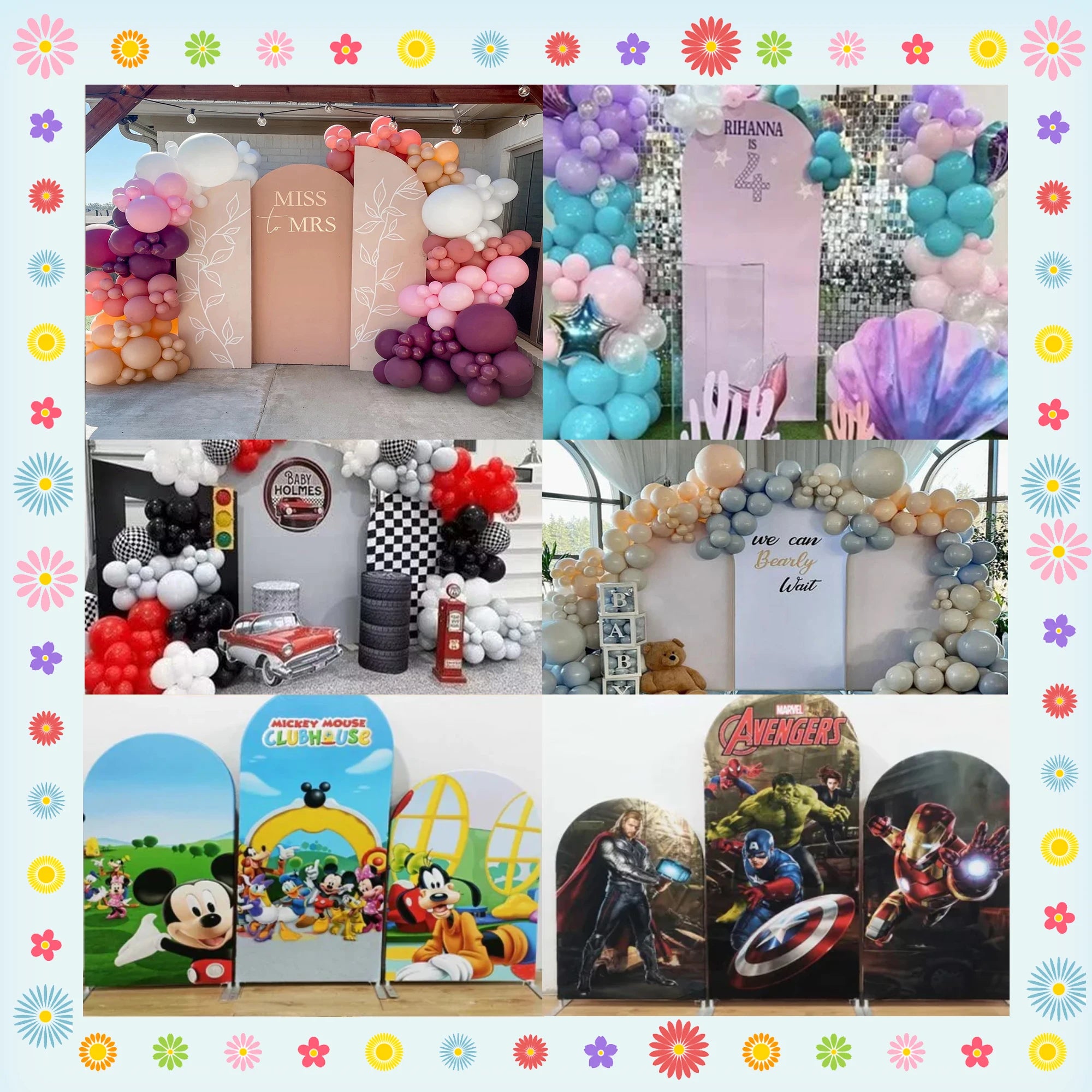 Paw Patrol Arch Covers Kids Birthday Party Photo Backdrop Baby Shower Decoration Cover Double-sided Zipper Photography Props