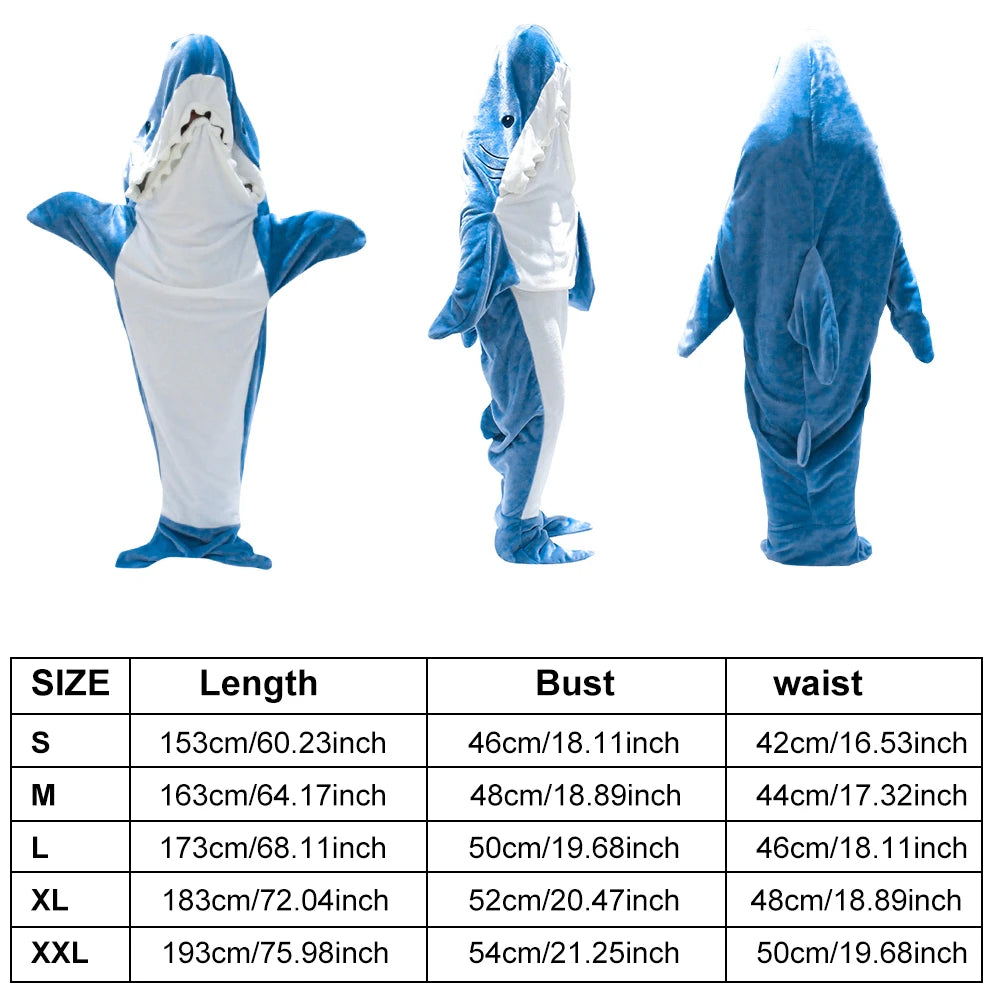 Shark Blanket Cartoon Sleeping Bag Shark Onesie Sleeping Bag Pajama Hooded Warm Flannel Funny Homewear Winter Warm Blanket