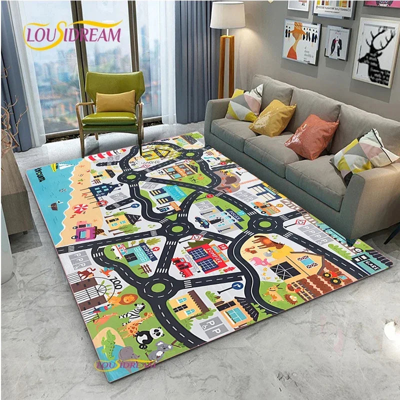 Alfombra Road Traffic Rout Map Carpet Living Room Sofa Coffee Table Bedroom Rugs Kitchen Kid Play Anti-slip floor Mat Home Decor