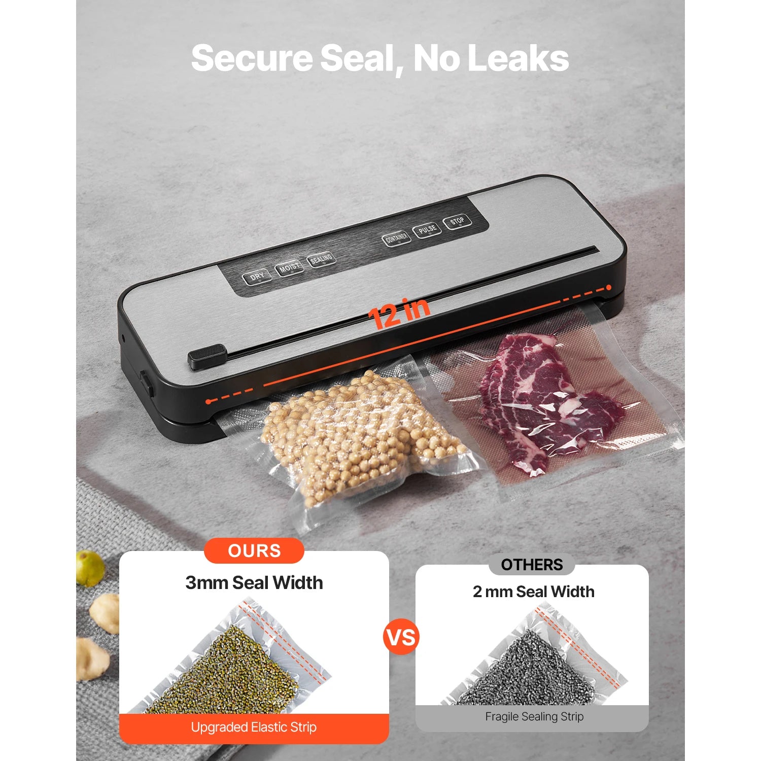 SucceBuy 60Kpa 100W Vacuum Sealer Machine 5-in-1 Multi-Functional Food Sealer with Built-in Cutter Automatic Air Sealing System
