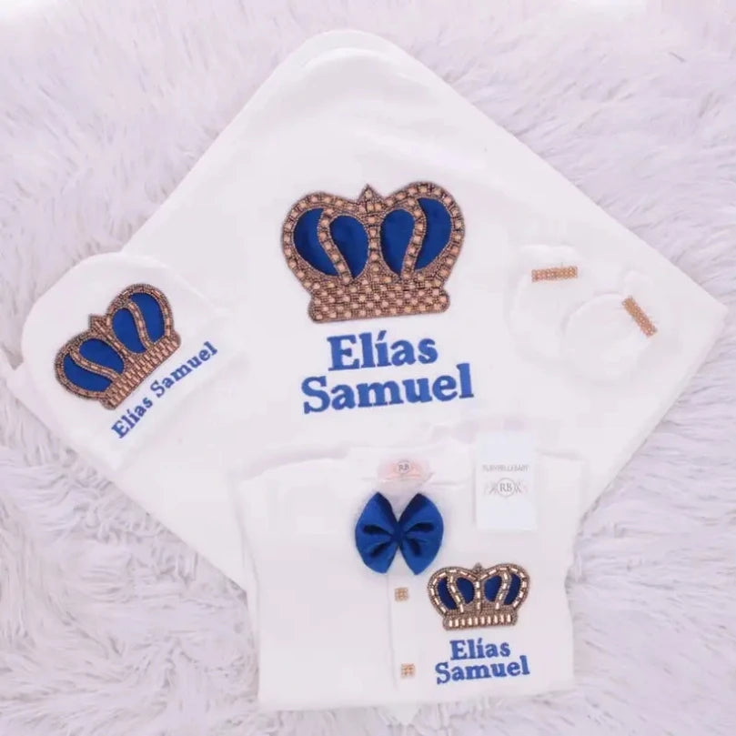 Customized Baby Name Newborn Pink Crown Jewels Gift Set 3pcs Outfits Pajamas Receiving Blanket Welcome Home Ceremonial dress
