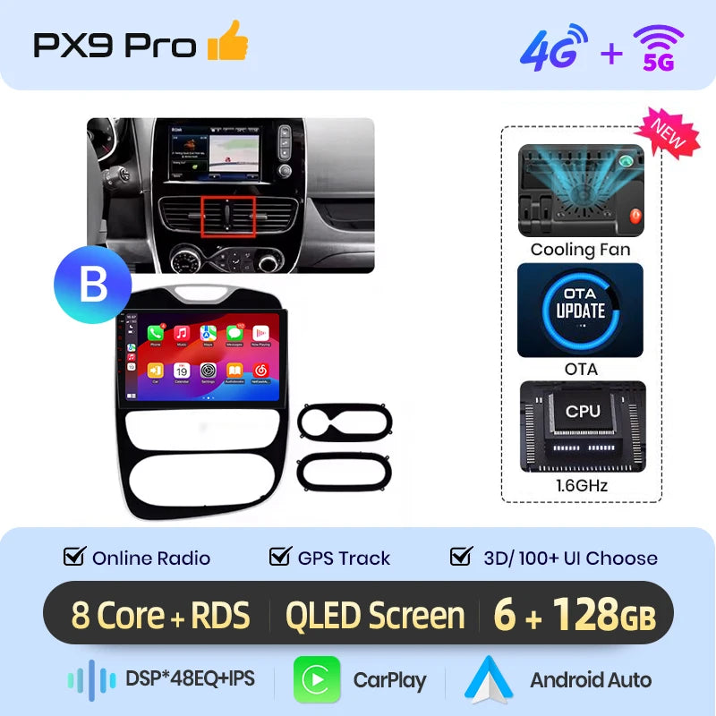 AWESAFE CarPlay اللاسلكي لنظام Apple Android 13 راديو السيارة لسيارة Renault Clio 4 2012 2013 2014-2016 شاشة الوسائط المتعددة ستيريو نظام تحديد المواقع العالمي (GPS)