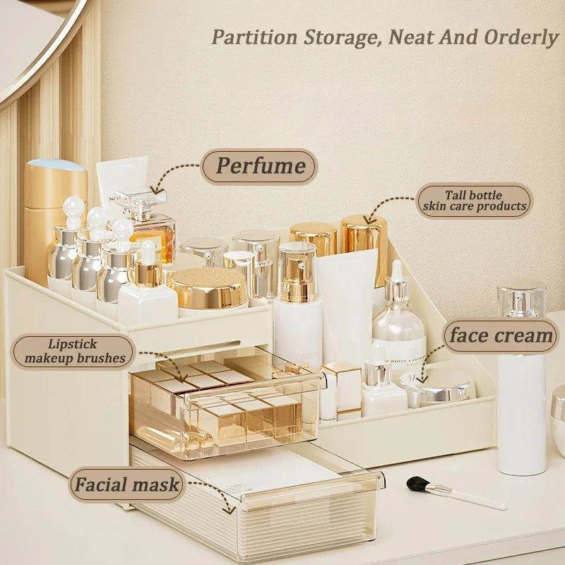 1PC Clear Cosmetic Organizer with Drawer Countertop Storage for Cosmetics Lotion Lipstick Ideal for Dressers Bathrooms