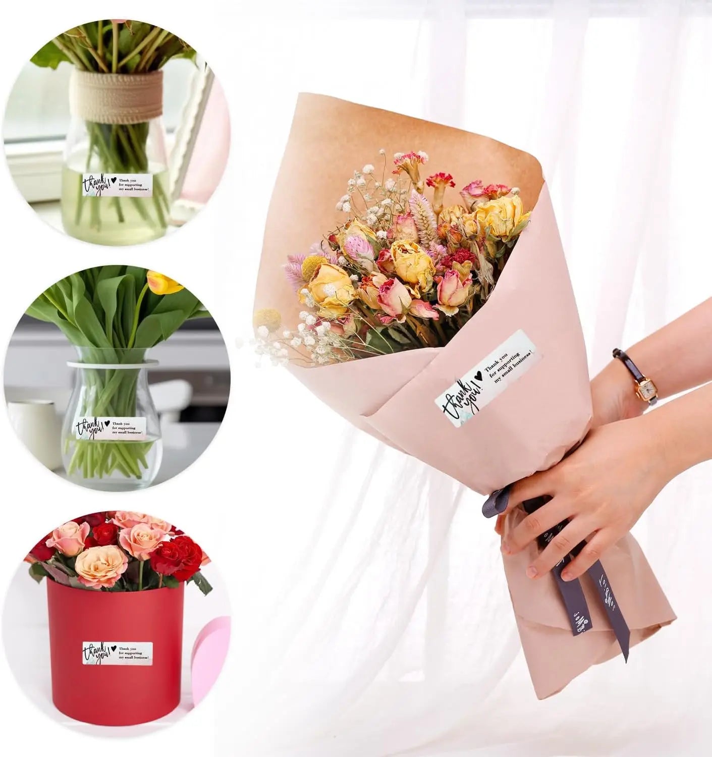 120Pcs 1inch*3inch Thank You Stickers Self-adhesive Laser Stickers Sealing Label for Small Business Bakery Shop Thank You Gifts