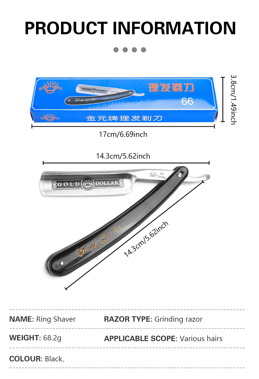 Rasoir droit manuel classique pliant en acier inoxydable