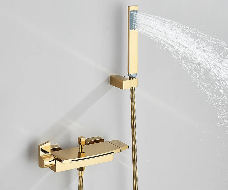 حنفيات دش حوض الاستحمام ذات الشلال الأسود، حنفية خلاط دش مثبتة على الحائط، حنفية دش حمام ساخن وبارد، BaRobinet Baignoire