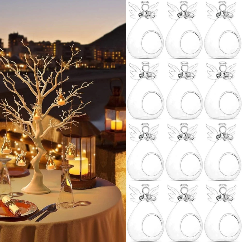 6/12 قطعة من حاملات الشموع الزجاجية الكريستالية اللطيفة على شكل ملاك لطاولة حفلات عيد الميلاد وعيد الشكر والنباتات الهوائية