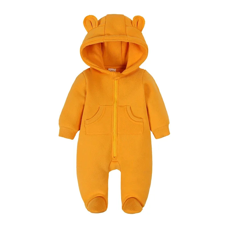 2025 Newborn Baby Romper Warm Clothes Winter Thicken Fleece Hooded Bear Onesie Toddler Boy Girl Jumpsuits Infant Pajamas