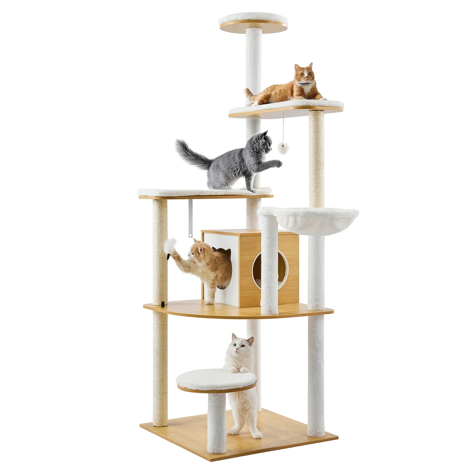SucceBuy Large Cat Tree 68.9inch Tall Multi-level Cat Condo Furniture Activity Center with Cozy Perches Kitten House for Indoor