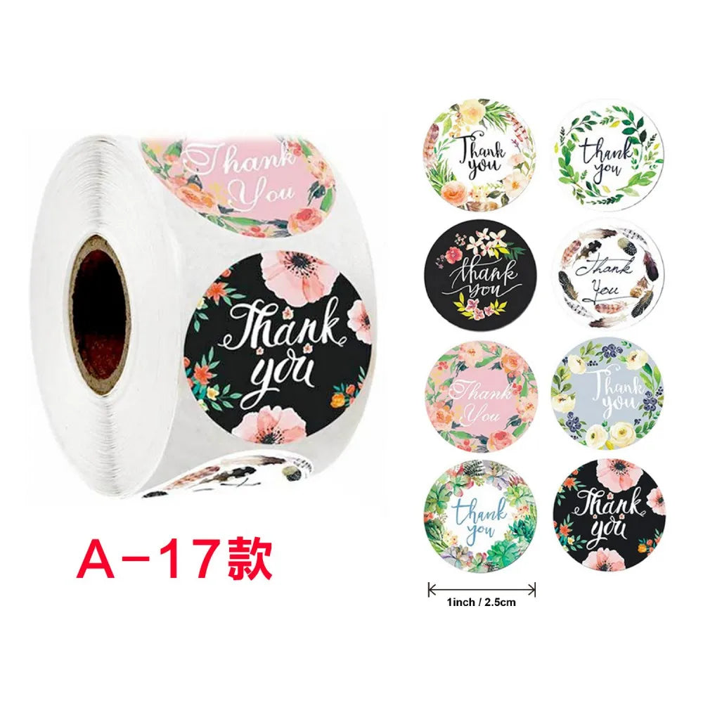50-500pcs 1inch Thank You Sticker Scrapbook Envelope Seal Sticker Gift Flower Decoration Stationery Label Sticker Wedding Party