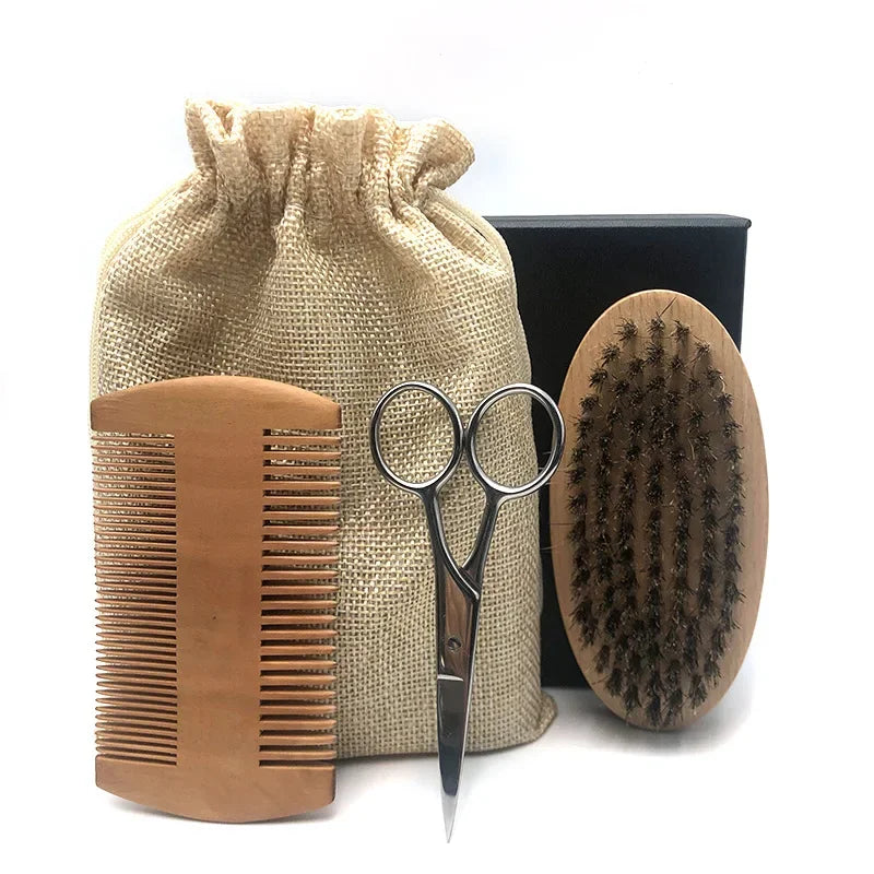 kit de toilettage Baume avec peigne à ciseaux & Brosse Croissance Soins quotidiens Barbe