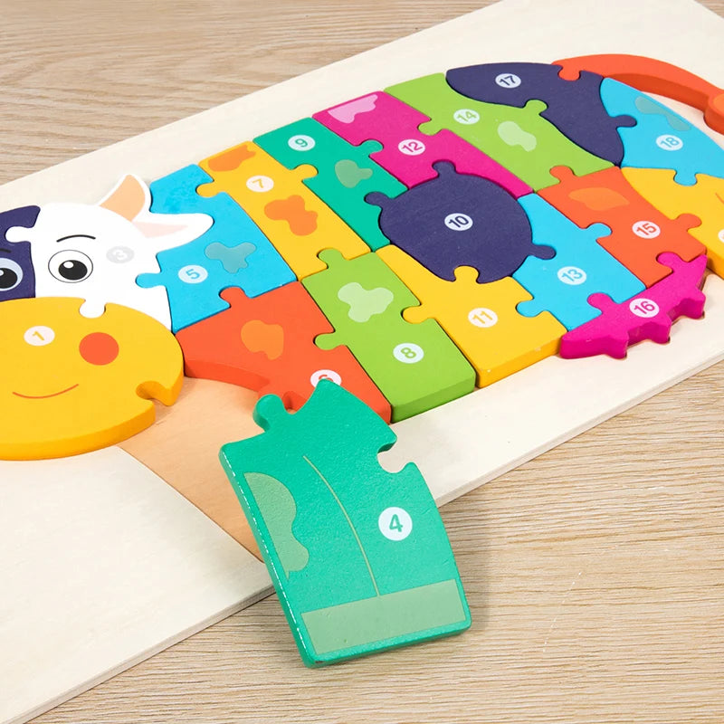 High Quality Large Animal 3D Wooden Puzzle Baby Cartoon Animal Jigsaw Early Learning Cognition Game Puzzle Toys for Children