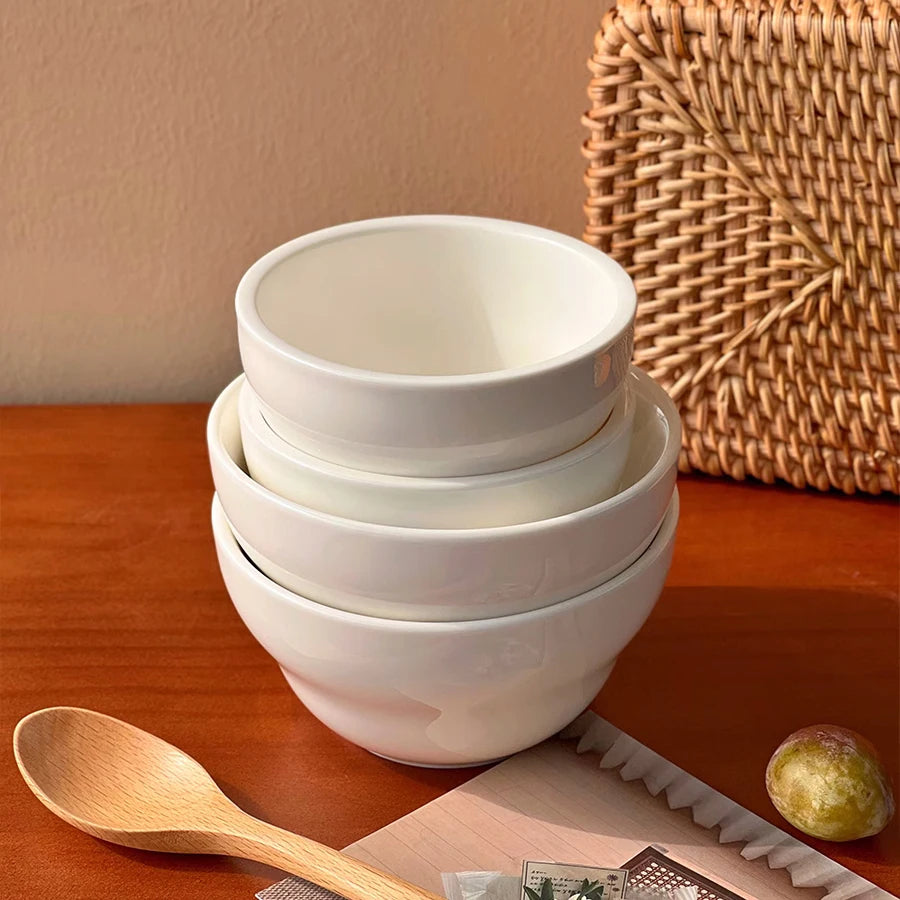 Simple White Ceramic Bowl Household Tableware Rice Bowls Breakfast Porridge Bowl Yoghurt Dessert Bowls