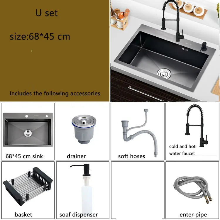 small kitchen sink above counter or udermount vegetable washing basin sink kitchen black stainless steel seamless welding pia