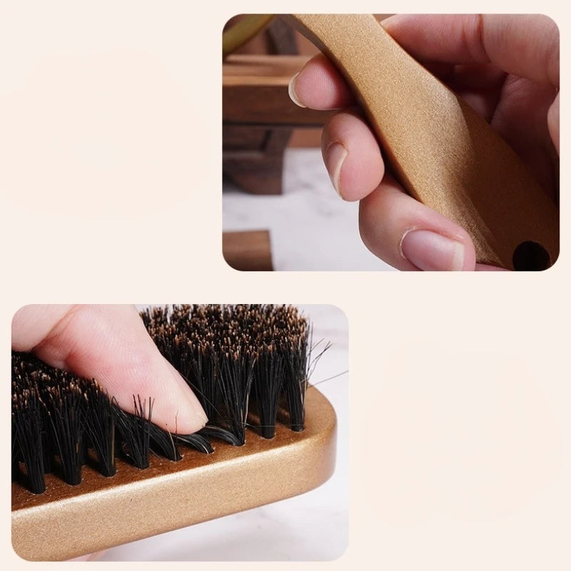 Brosse de coiffeur à poils de sanglier pour le coiffage et le nettoyage Rendre les cheveux et la barbe brillants