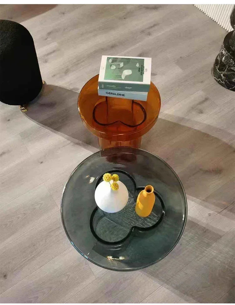 Verre Transparent café moderne rond chevet nordique pétale côté salon meubles créatifs Table ronde